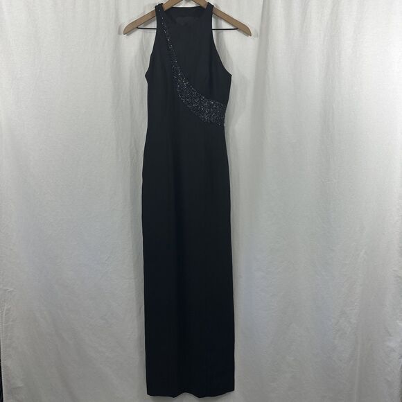 Je Matadi By Sean Mehta Black Embellished Formal Maxi Dress Sheer Womens Size 4 - Picture 1 of 12